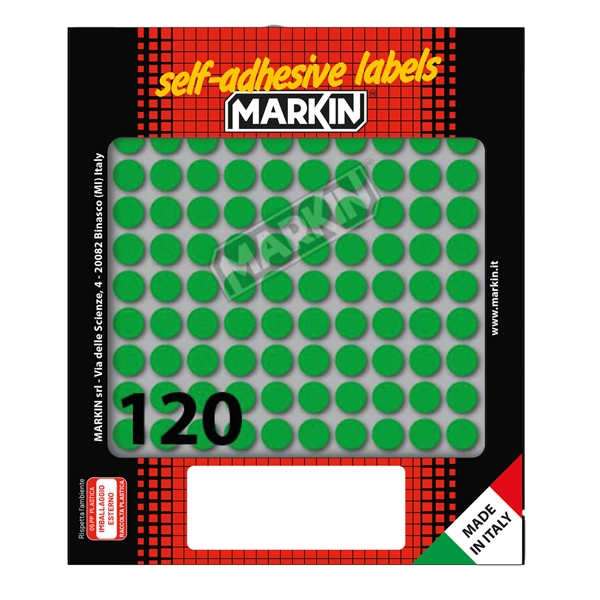 Etichetta adesiva verde tonda diam.10mm (10fogli x 120etichette) Markin