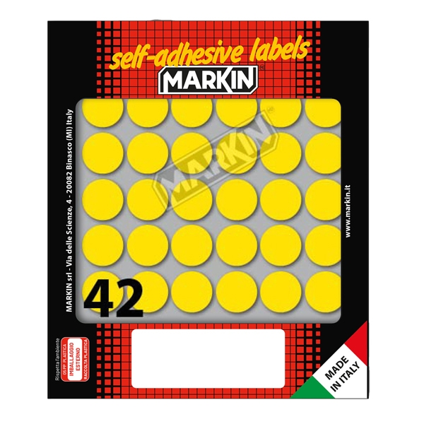 Etichetta adesiva giallo tonda diam.18mm (10fogli x 42etichette) Markin