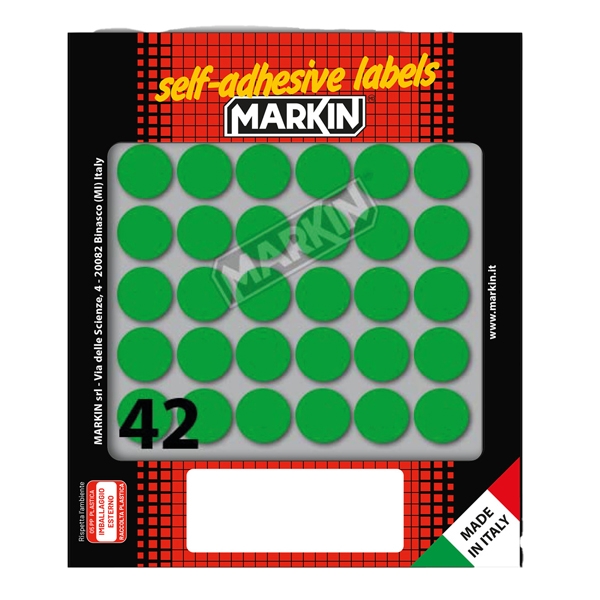 Etichetta adesiva verde tonda diam.18mm (10fogli x 42etichette) Markin