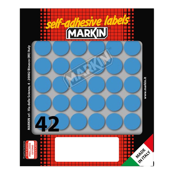 Etichetta adesiva blu tonda diam.18mm (10fogli x 42etichette) Markin