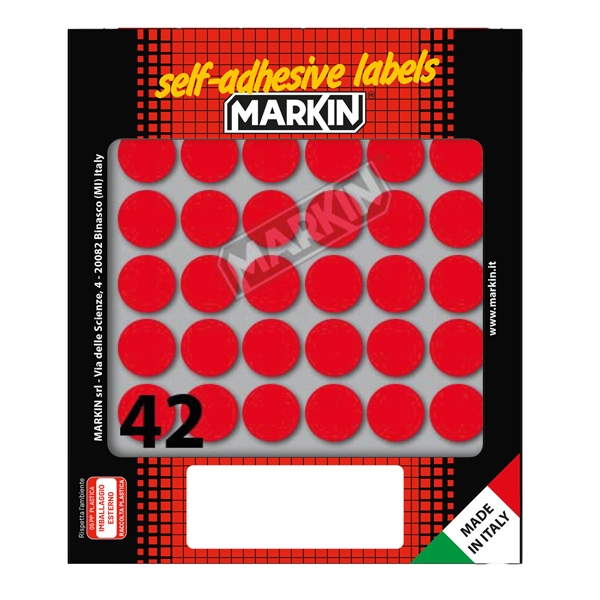 Etichetta adesiva rosso tonda diam.18mm (10fogli x 42etichette) Markin