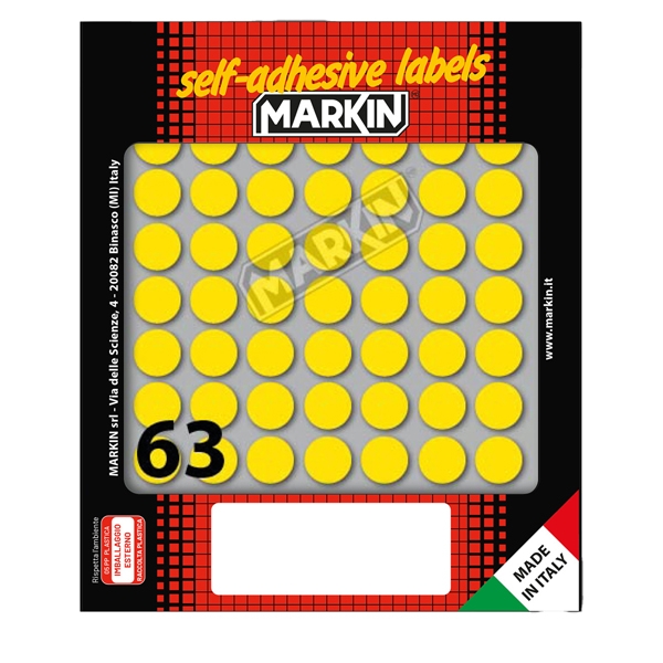 Etichetta adesiva giallo tonda diam.14mm (10fogli x 63etichette) Markin