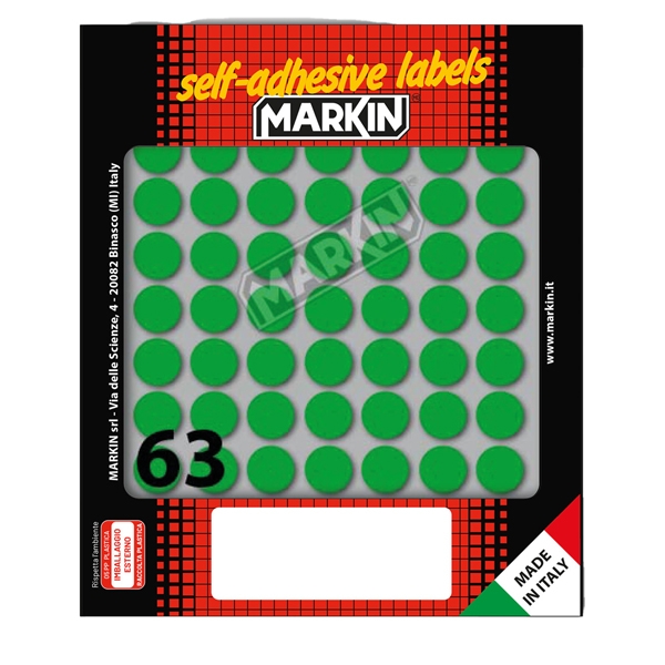 Etichetta adesiva verde tonda diam.14mm (10fogli x 63etichette) Markin