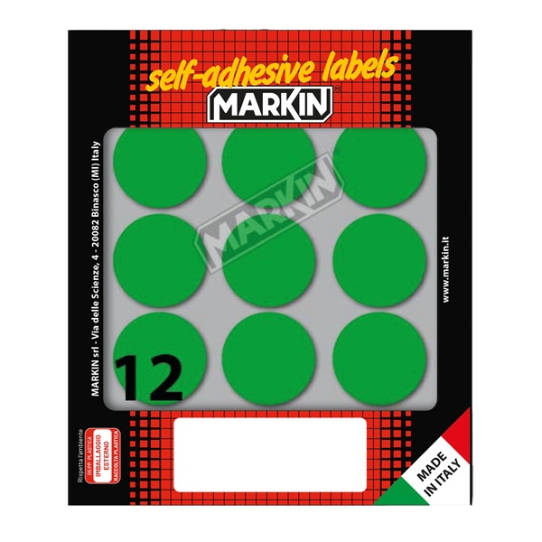 Etichetta adesiva verde tonda diam.34mm (10fogli x 12etichette) Markin