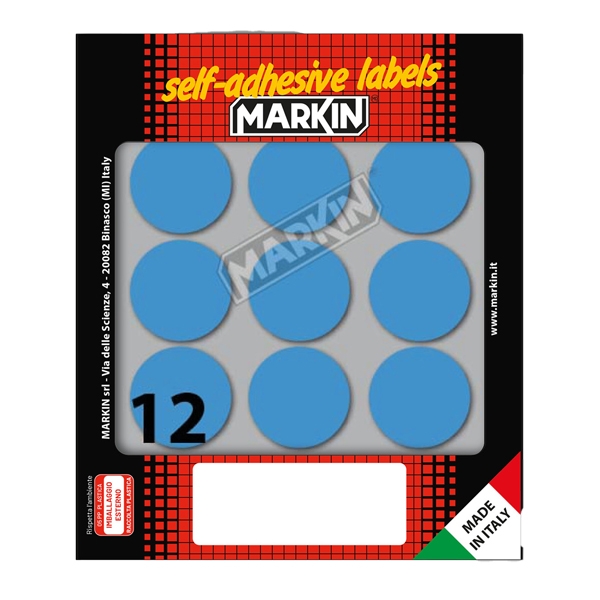 Etichetta adesiva blu tonda diam.34mm (10fogli x 12etichette) Markin