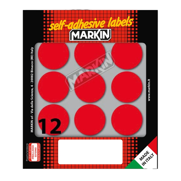 Etichetta adesiva rosso tonda diam.34mm (10fogli x 12etichette) Markin