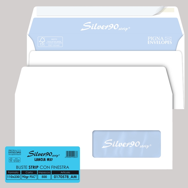 Busta 11x23 cm. CON Strip e CON finestra pz.500