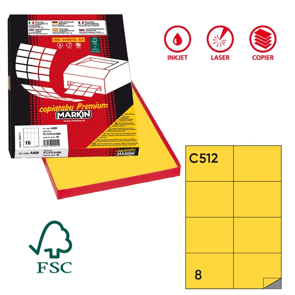 Etichetta adesiva C/512 giallo 100fg A4 105x74mm (8et/fg) Markin