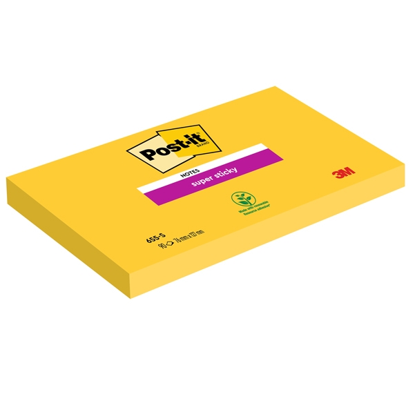 BLOCCO 90foglietti Post-it(R) Super Sticky 655-S 76x127mm GIALLO ORO