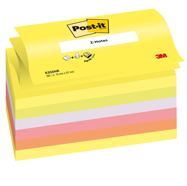 BLOCCO Post-it(R) Super Sticky Z-Notes 76x127mm 100fg R350NR ASSORT.NEON