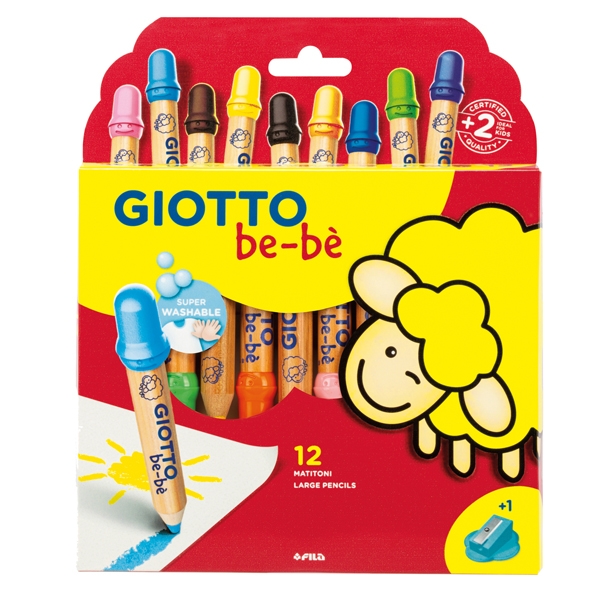 Astuccio 12 supermatitoni lavabili c/temperino GIOTTO BeBe'