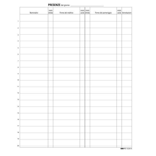 REGISTRO FIRME PRESENZE AL LAVORO 31X24 100PAG. E2819