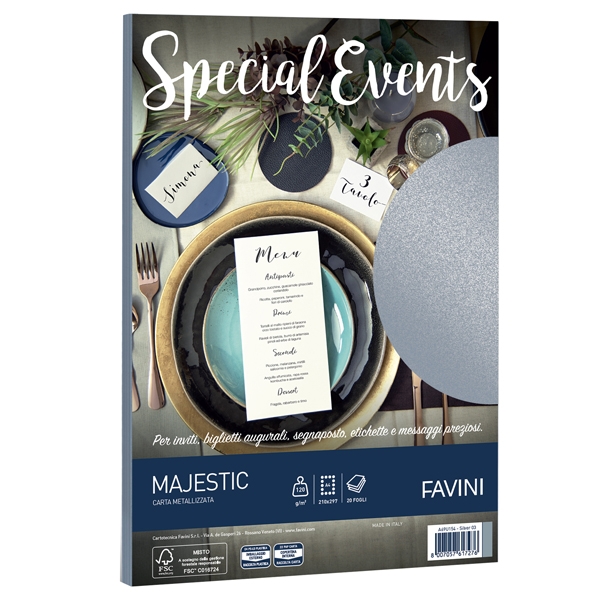 Carta metallizzata SPECIAL EVENTS A4 20fg 120gr argento FAVINI