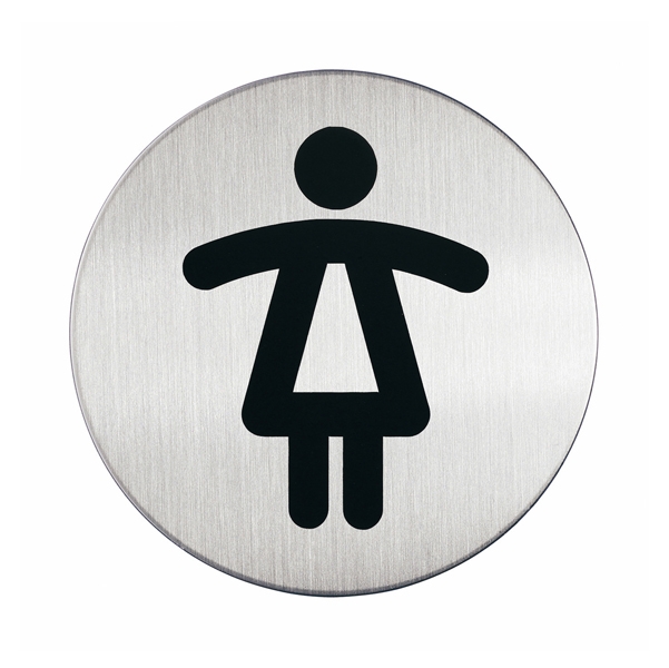 PITTOGRAMMA diam. 8,3cm 'TOILETTE DONNA' IN ACCIAIO