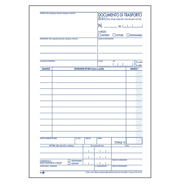 DOCUMENTO DI TRASPORTO 150x225mm 50fgx3 copie(mitt-dest-vett) BM