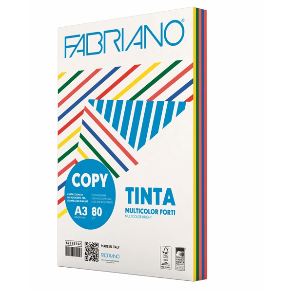 CARTA COPY TINTA MULTICOLOR A3 80gr 250fg mix 5 colori forti