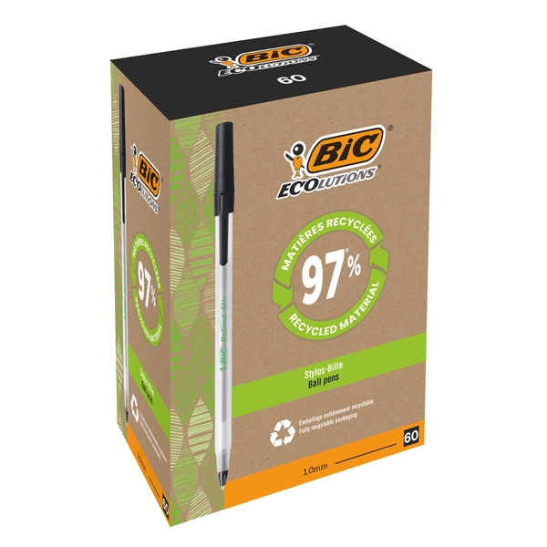 SCATOLA 60 PENNE A SFERA BIC(R) ECOlutions™ Round Stic™ NERO 1.0MM