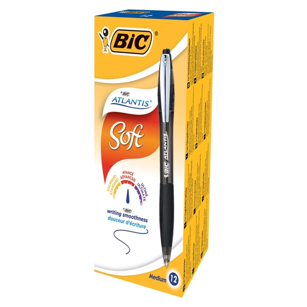 SCATOLA 12 PENNE SFERA SCATTO BIC(R)ATLANTIS PREMIUM clip metal 1,0MM NERO
