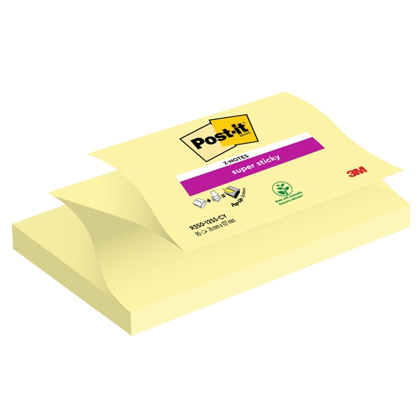 BLOCCO 90foglietti Post-it(R) Super Sticky Z-Notes Canary™76x127mm R350-123SS-CY