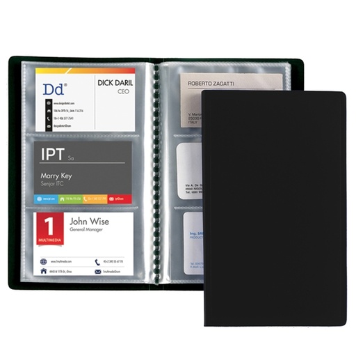 [D71927] PORTABIGLIETTI VISITA 20 BUSTE A 3 TASCHE 12,5x20,5cm NERO FAVORIT