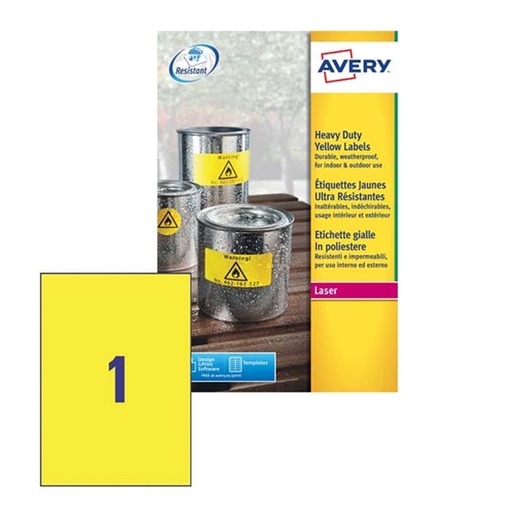[D71968] Poliestere adesivo L6111 giallo fluo 20fg A4 210x297mm (1et/fg) laser Avery