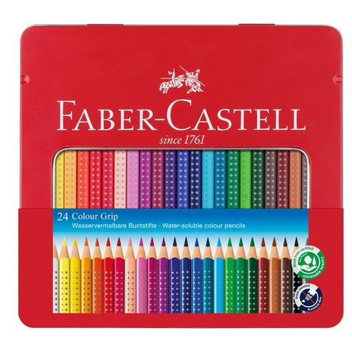 [D73609] ASTUCCIO metallo 24 PASTELLI COLORATI ACQUERELLABILI Color Grip FABER CASTELL