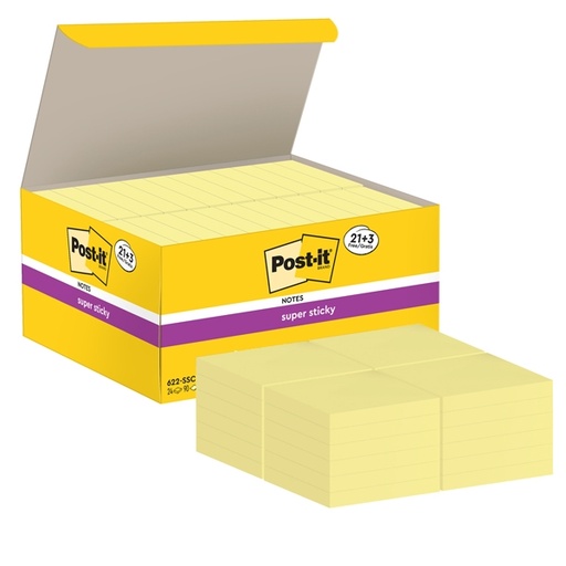 [D74002] VALUE PACK 21+3 BLOCCO 90fg Post-it(R) Super Sticky Giallo Canary™ 47.6x47.6mm