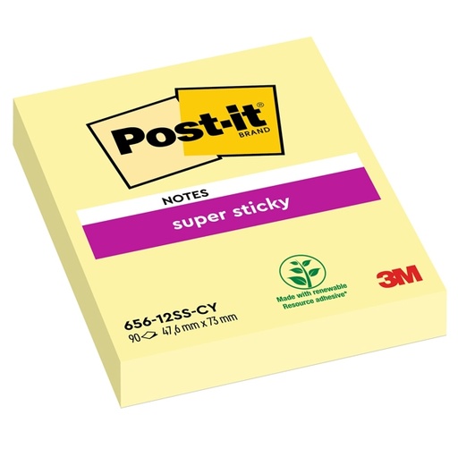 [D74006] BLOCCO 90foglietti Post-it(R) Super Sticky Giallo Canary™ 47.6x76mm 656-12SS-CY-EU