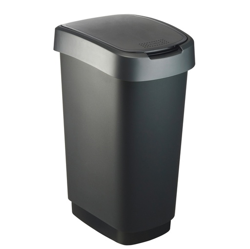 [D74035] PATTUMIERA 50LT in PPL Nero/Grigio COPERCHIO BASCULANTE ROTHO