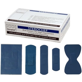[D76193] Scatola 100 CEROTTI Assort. in 5 misure BLU DETECTABLE