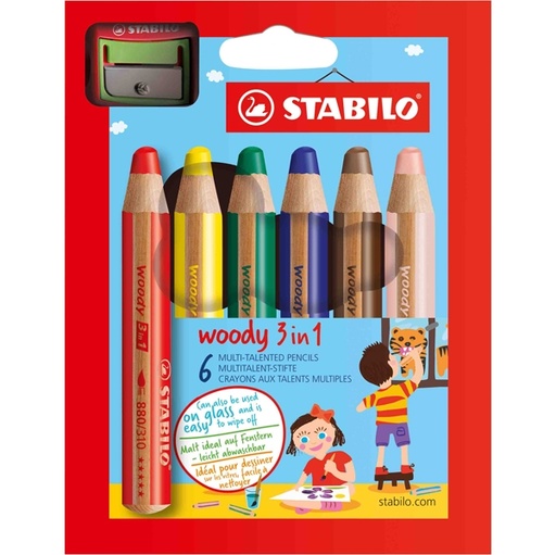 [D76510] Astuccio 6 pastelli STABILO WOODY 3in1 + TEMPERINO