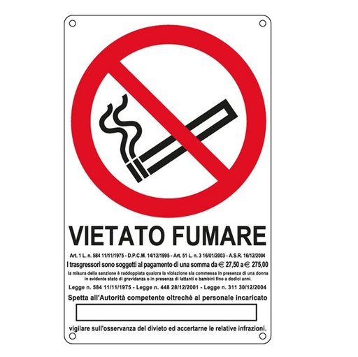 [D76894] CARTELLO ALLUMINIO 27x43cm 'VIETATO FUMARE''