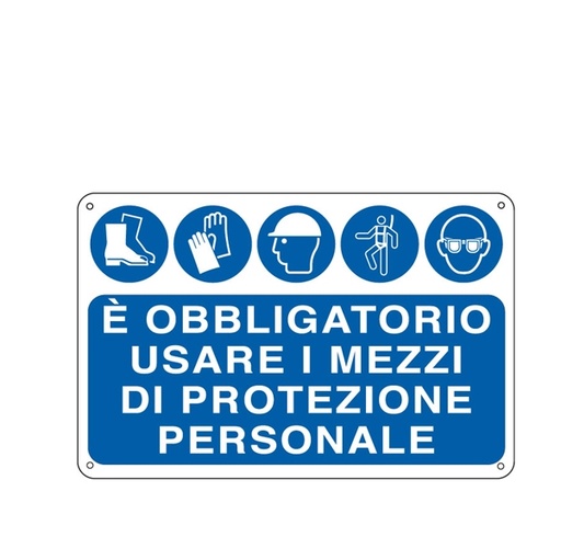 [D76903] CARTELLO ALLUMINIO 30x20cm 'E' OBBLIGATORIO USARE I MEZZI DI PROTEZ. INDIVID.'