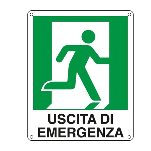 [D76911] CARTELLO ALLUMINIO 25x31cm 'USCITA DI EMERGENZA A DX'