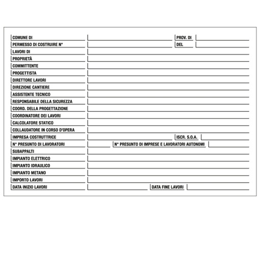 [D76928] CARTELLO POLIONDA 67x100cm 'CANTIERE SPECIFICHE DEI LAVORI'