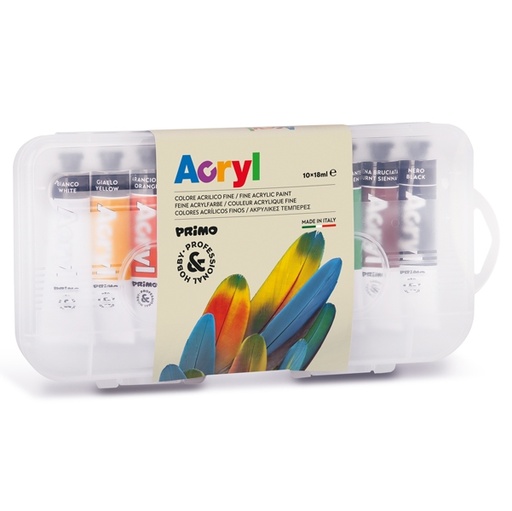 [D77246] ASTUCCIO 10 COLORI ACRILICO 18ml Primo
