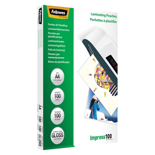 [D77610] Scatola 100 pouches IMPRESS100 100mic A4 Fellowes