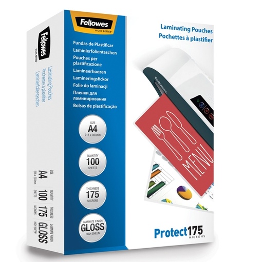 [D77620] Scatola 100 pouches PROTECT175 175mic A4 Fellowes