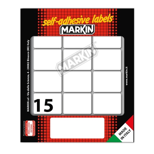 [D78206] Etichetta adesiva bianca 37x27mm (10fogli x 15etichette) Markin