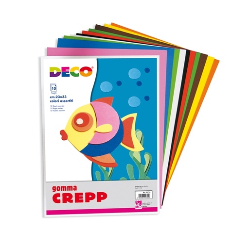 [D79477] GOMMA CREPP CONF. DA 10 FOGLI 20X30CM IN COLORI ASSORTITI DECO