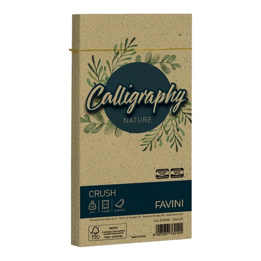[D79786] 25 buste CALLIGRAPHY NATURE 120gr 110x220mm oliva FAVINI