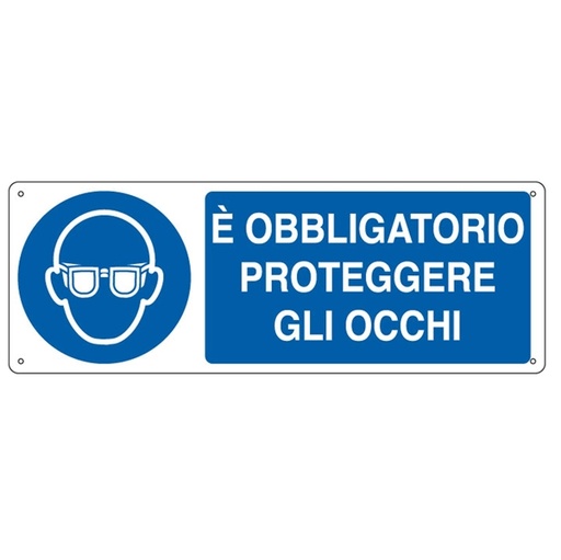 [D79812] CARTELLO ALLUMINIO 35x12,5cm 'E' obligatorio proteggere gli occhi"