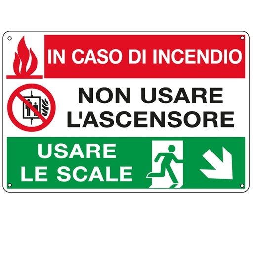 [D79832] CARTELLO ALLUMINIO 30x20cm 'In caso di incendio non usare l'ascensore...'