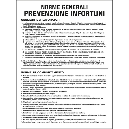 [D79836] CARTELLO POLIONDA 50x67cm 'Norme generali prevenzione infortuni'