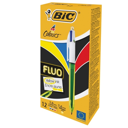 [D79888] Scatola 12 penna sfera scatto 4COLORI FLUO BIC
