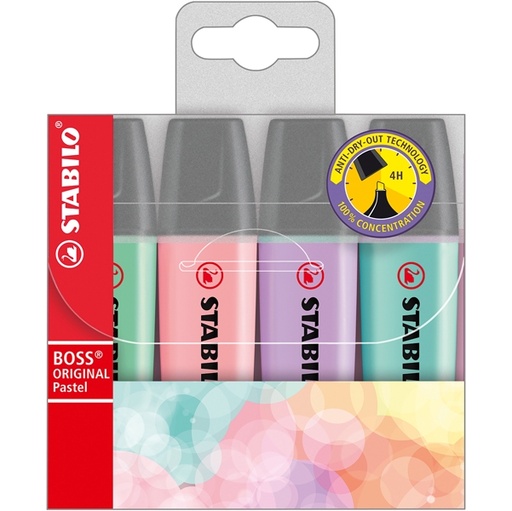 [D80005] BUSTA 4 EVIDENZIATORI STABILO BOSS PASTEL