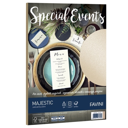 [D80089] Carta metallizzata SPECIAL EVENTS A4 20fg 120gr sabbia FAVINI