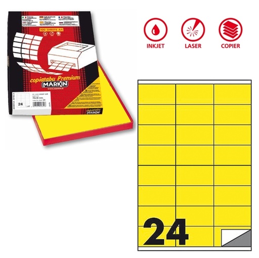 [D80164] Etichetta adesiva C/500 giallo fluo 100fg A4 70x36mm (24et/fg) Markin