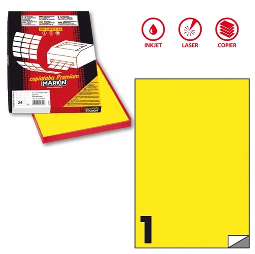 [D80168] Etichetta adesiva C/503 giallo fluo 100fg A4 210x297mm (1et/fg) Markin