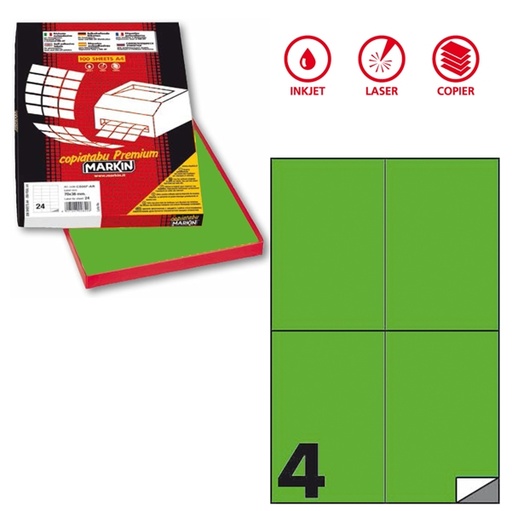[D80182] Etichetta adesiva C/519 verde fluo 100fg A4 105x148,5mm (4et/fg) Markin